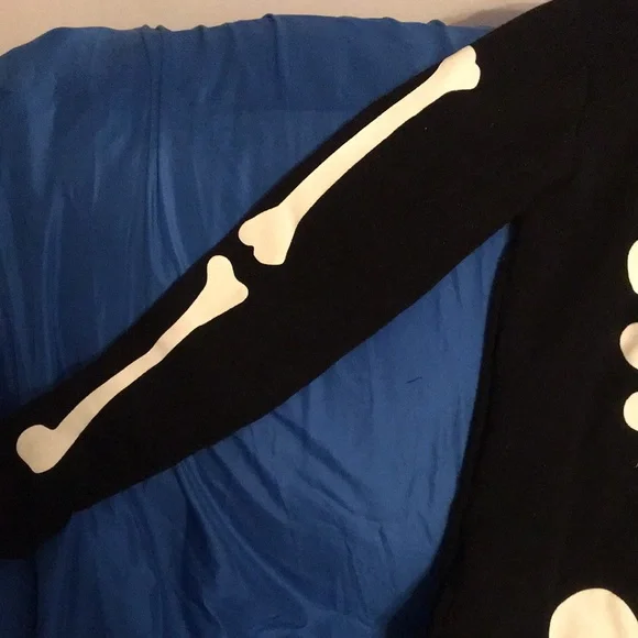 Skeleton Print Fleece Hooded Zipper Black Onesie/Pajamas/Costume - Picture 7 of 17